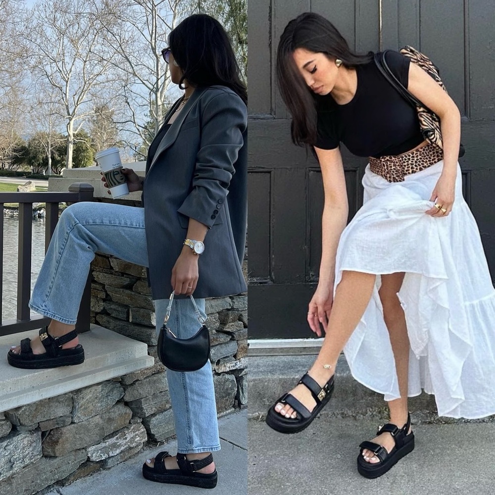 Black Double Velcro Straps Platform Sandals - Picture 6 of 7